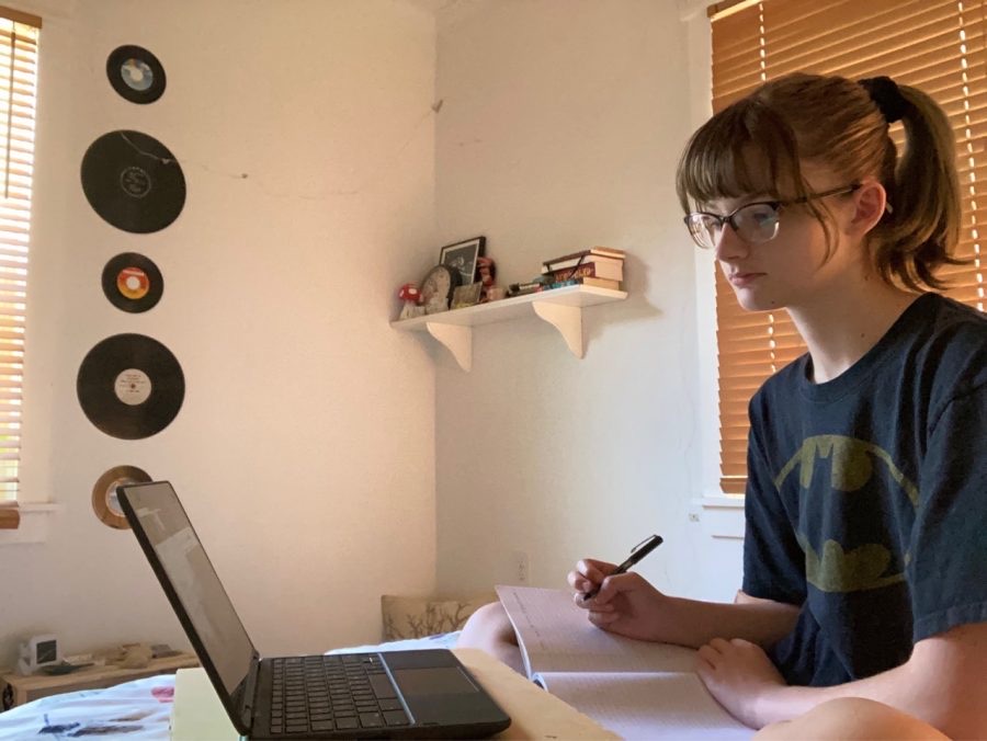 A student working at their desk
